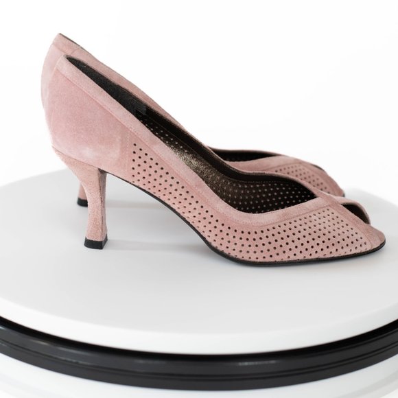 STUART WEITZMAN 7 Narrow Dusty Pink Peep Toe Heels - Picture 4 of 10